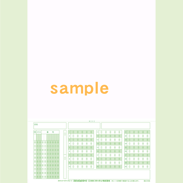 SN-0195　A4三つ折りマークシート年クラス番号30問5択